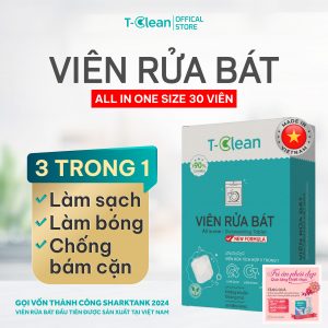 🧼 Viên Rửa Bát T-Clean All in One – Hộp 30 Viên | Công thức mới, sạch gấp đôi